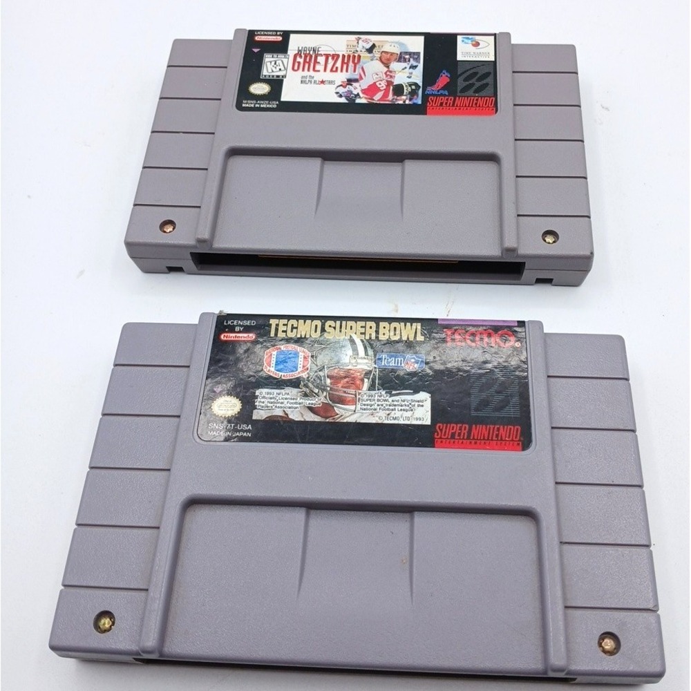 Lot of 2 Tecmo Super Bowl Gretsky SNES Sports Game Cart Only Tested